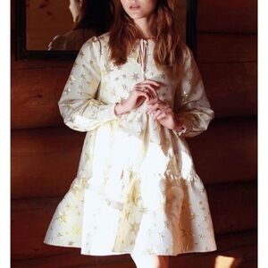 SISTER JANE The Tapestry Jacquard Tiered Metallic Embroidered Dress Cream SZ: S